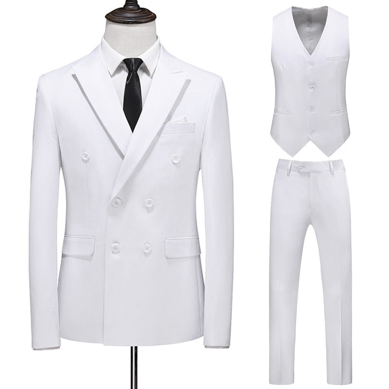 Dreiteiliger Männer Anzug Zweireiher Solide Business Formale Hochzeit Klassische  Slim Fit Smoking Weste Jacke Hosen