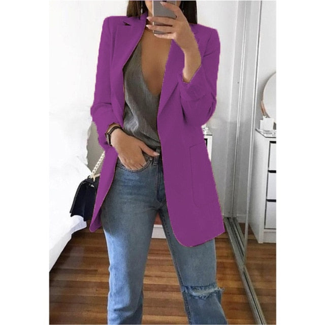 Anokhinaliza Women's Blazer jackets Spring Autumn Casual Plus Size Fashion Basic Notched Slim Solid Coats Office Ladies OutwearChic loosecoat
