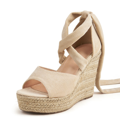 Strap Sandals Women's Summer Amazon Foreign Trade Women's Shoes Hemp Bottom Slope Heel High Heel Thick Sole Cross border Sandals Wholesale for Women