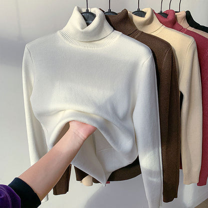 Winter Turtleneck Sweater Women Keep Warm Fleece Lined Knitted Pullovers Korean Fashion Velvet Basic Slim Knitwear Jumper Tops