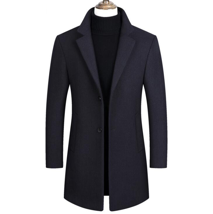 Winter Wolljacke Herren Hochwertiger Wollmantel lässig Slim Kragen Wollmantel Herren langer Baumwollkragen Trenchcoat