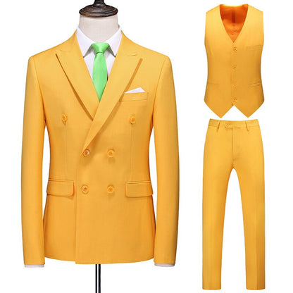 Dreiteiliger Männer Anzug Zweireiher Solide Business Formale Hochzeit Klassische  Slim Fit Smoking Weste Jacke Hosen
