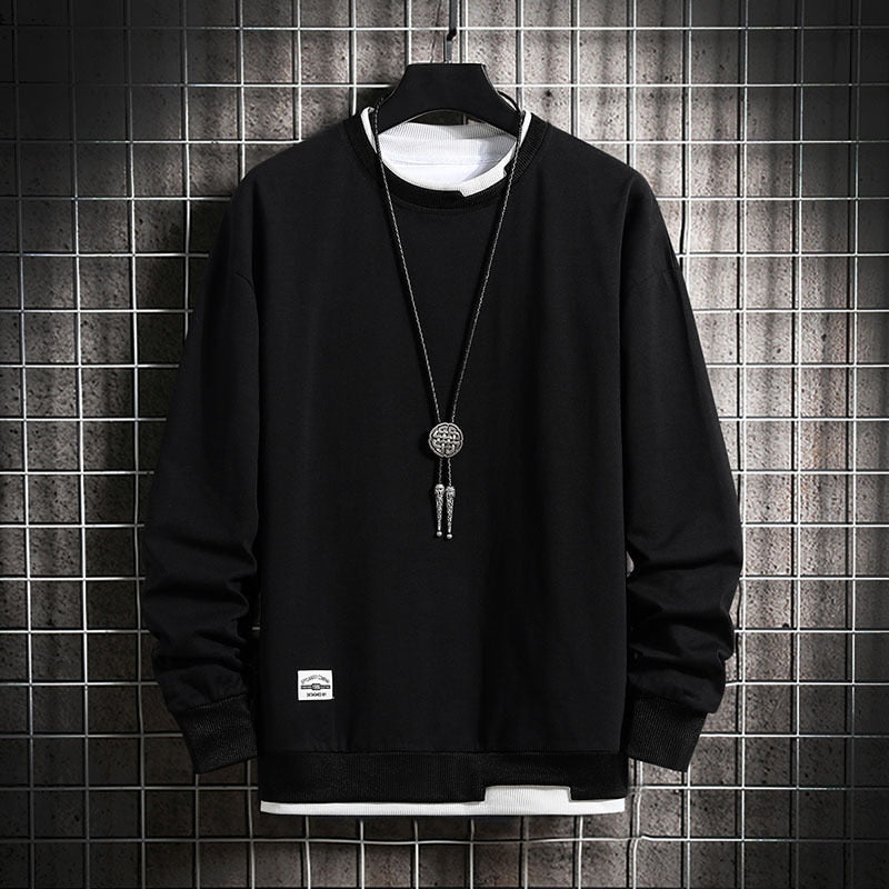 Mens Casual Sweatshirts Hoodie Men Two Pieces Multi Color O-Neck Fashion Harajuku Style Male Sweatshirt 2023 New