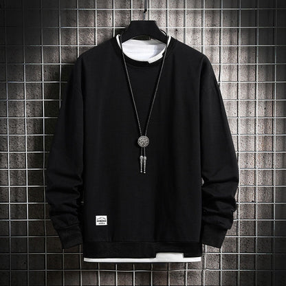 Mens Casual Sweatshirts Hoodie Men Two Pieces Multi Color O-Neck Fashion Harajuku Style Male Sweatshirt 2023 New