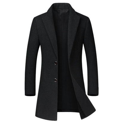 Winter Wolljacke Herren Hochwertiger Wollmantel lässig Slim Kragen Wollmantel Herren langer Baumwollkragen Trenchcoat