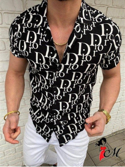 Hot Sale Men's Hawaii Shirt casual slim Turn-down Collar Short Sleeve Shirt Casual brand printed monogram shirt