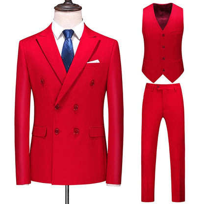 Dreiteiliger Männer Anzug Zweireiher Solide Business Formale Hochzeit Klassische  Slim Fit Smoking Weste Jacke Hosen