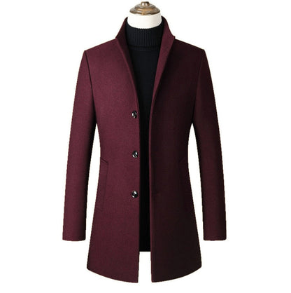 Winter Wolljacke Herren Hochwertiger Wollmantel lässig Slim Kragen Wollmantel Herren langer Baumwollkragen Trenchcoat