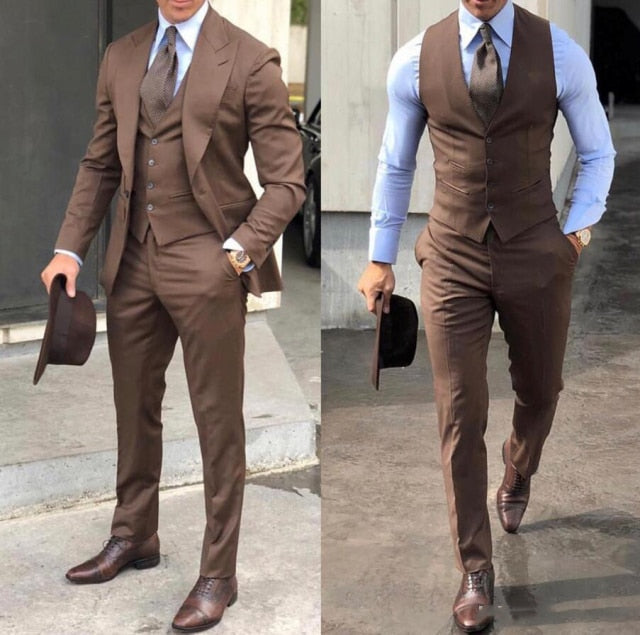 Wiaofellas Classy Wedding Tuxedos Suits Slim Fit Bridegroom For Men 3 Pieces Groomsmen Suit Male Cheap Formal Business  (Jacket+Vest+Pants）