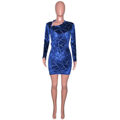 Ingvn Beyprern New Chic Zipped Mini Dress(Royal Blue) Womens Long Sleeve Side Slit Skinny Velvet Short Party Dress Birthday Outfits