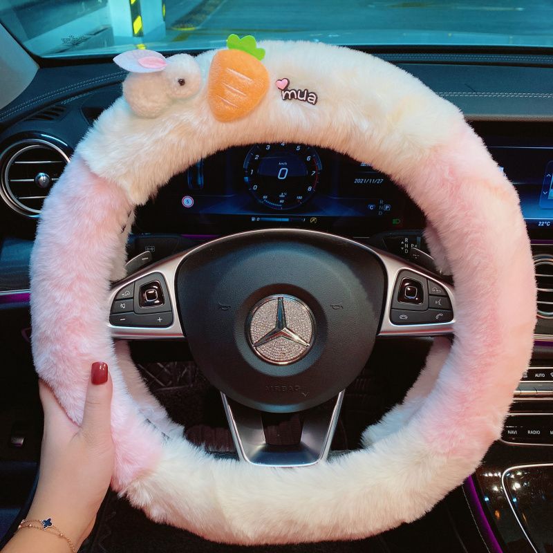 2022 new rabbit radish bear car steering wheel cover autumn and winter plush sweat-absorbing anti-skid handlebar cover goddess