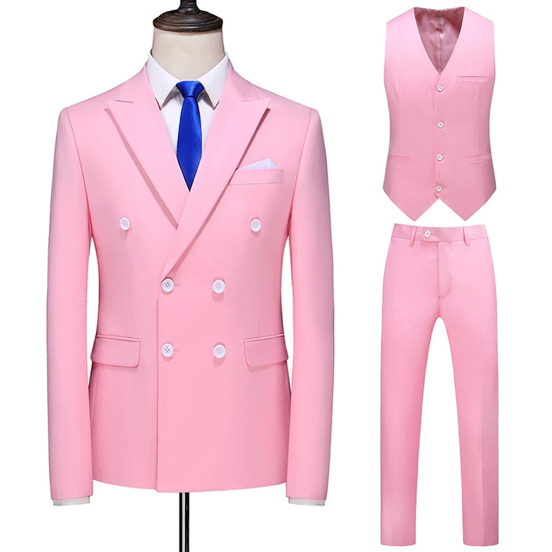 Dreiteiliger Männer Anzug Zweireiher Solide Business Formale Hochzeit Klassische  Slim Fit Smoking Weste Jacke Hosen