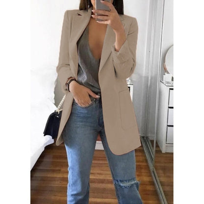 Anokhinaliza Women's Blazer jackets Spring Autumn Casual Plus Size Fashion Basic Notched Slim Solid Coats Office Ladies OutwearChic loosecoat
