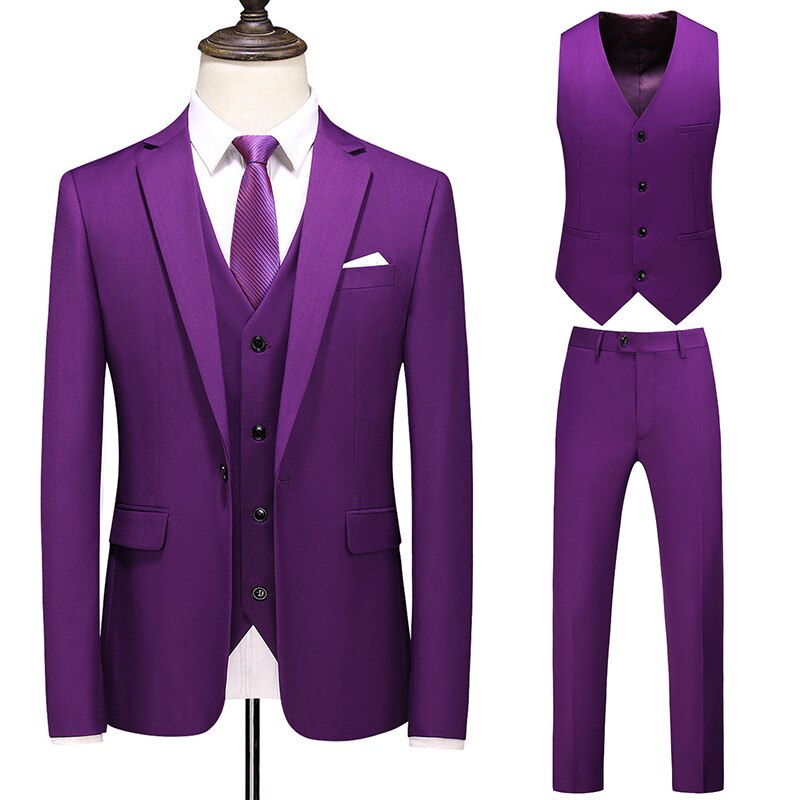Dreiteiliger Männer Anzug Zweireiher Solide Business Formale Hochzeit Klassische  Slim Fit Smoking Weste Jacke Hosen