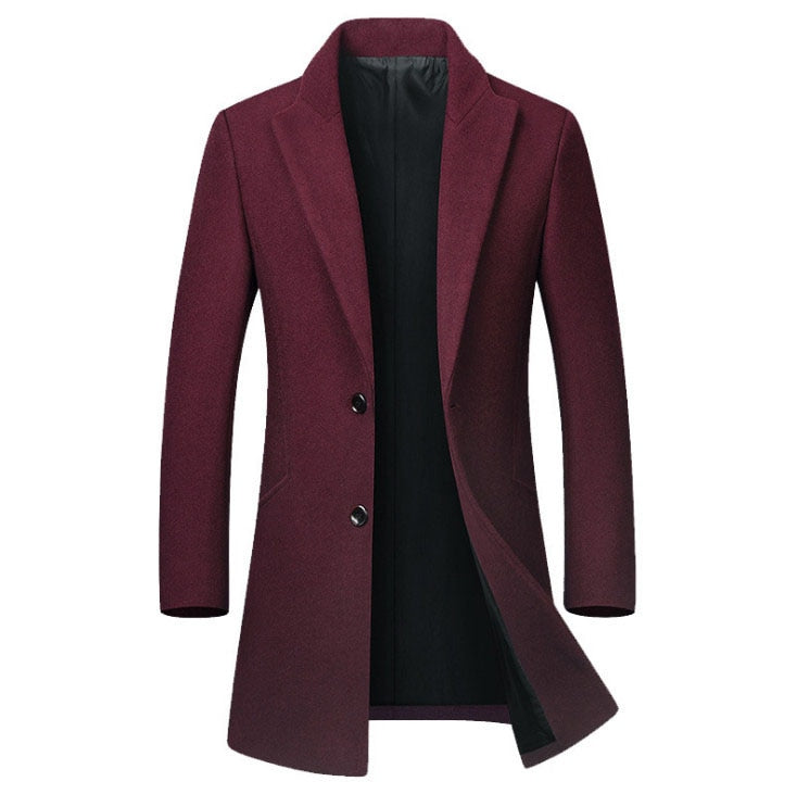 Winter Wolljacke Herren Hochwertiger Wollmantel lässig Slim Kragen Wollmantel Herren langer Baumwollkragen Trenchcoat