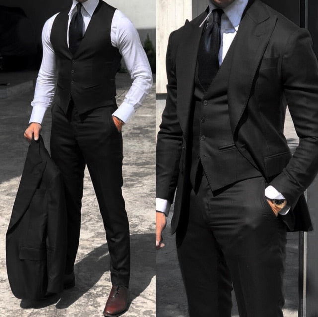 Wiaofellas Classy Wedding Tuxedos Suits Slim Fit Bridegroom For Men 3 Pieces Groomsmen Suit Male Cheap Formal Business  (Jacket+Vest+Pants）