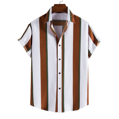 Hawaiian Shirt Men Summer Geometric Print Shirts Short Sleeve Button Shirts Blouse Top Loose Casual Summer Men Clothing Camisas