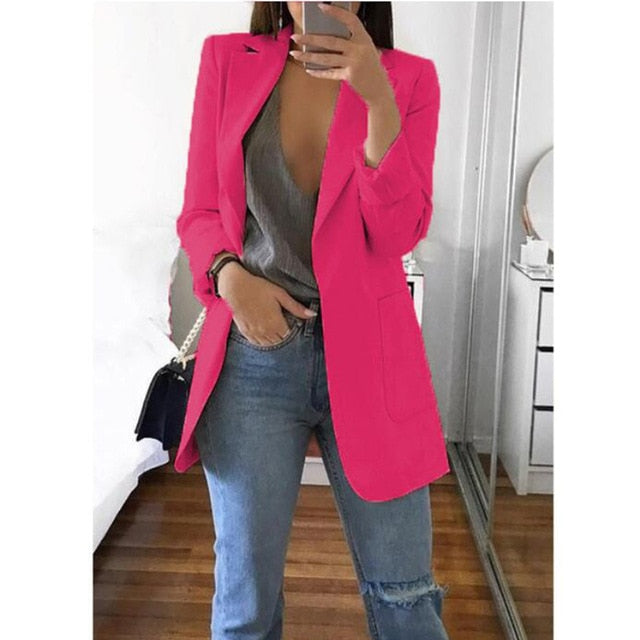 Anokhinaliza Women's Blazer jackets Spring Autumn Casual Plus Size Fashion Basic Notched Slim Solid Coats Office Ladies OutwearChic loosecoat