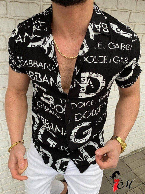 Hot Sale Men's Hawaii Shirt casual slim Turn-down Collar Short Sleeve Shirt Casual brand printed monogram shirt