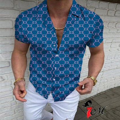 Hot Sale Men's Hawaii Shirt casual slim Turn-down Collar Short Sleeve Shirt Casual brand printed monogram shirt