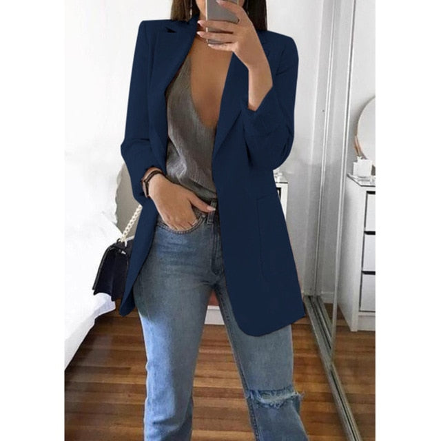Anokhinaliza Women's Blazer jackets Spring Autumn Casual Plus Size Fashion Basic Notched Slim Solid Coats Office Ladies OutwearChic loosecoat