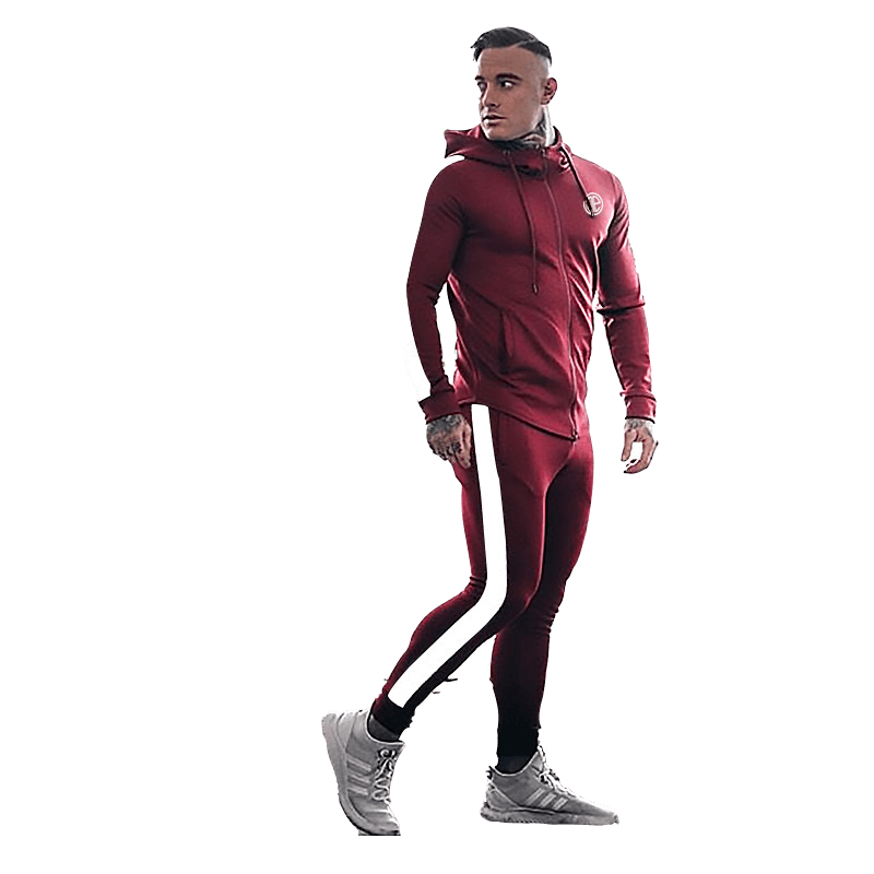 Men's Two Piece Tracksuit Set | Red Stripline Design