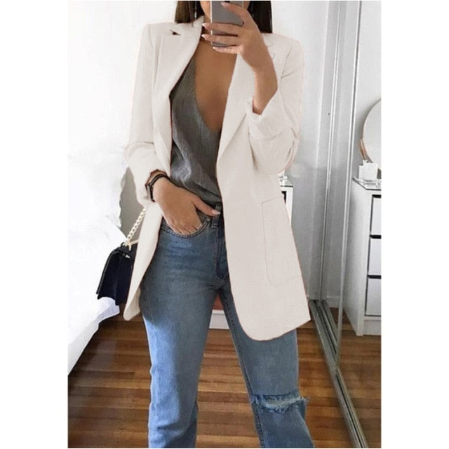 Anokhinaliza Women's Blazer jackets Spring Autumn Casual Plus Size Fashion Basic Notched Slim Solid Coats Office Ladies OutwearChic loosecoat