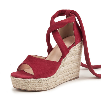 Strap Sandals Women's Summer Amazon Foreign Trade Women's Shoes Hemp Bottom Slope Heel High Heel Thick Sole Cross border Sandals Wholesale for Women