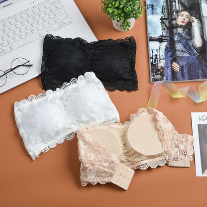 Valentine's day Sexy Summer Women  Elastic Strapless Bra Lace Tube Top Bandeau Crop Tank Seamless Padded Underwear Wholesale