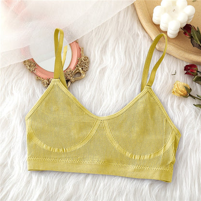 FINETOO Seamless Tanks Tops Panties Set Female Underwear Wireless Bra Crop Top Women Low-rise Underpants Soft Bralette Lingerie