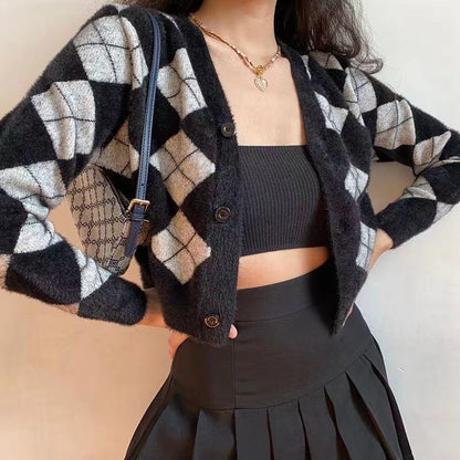 Autumn Black Argyle Cardigan