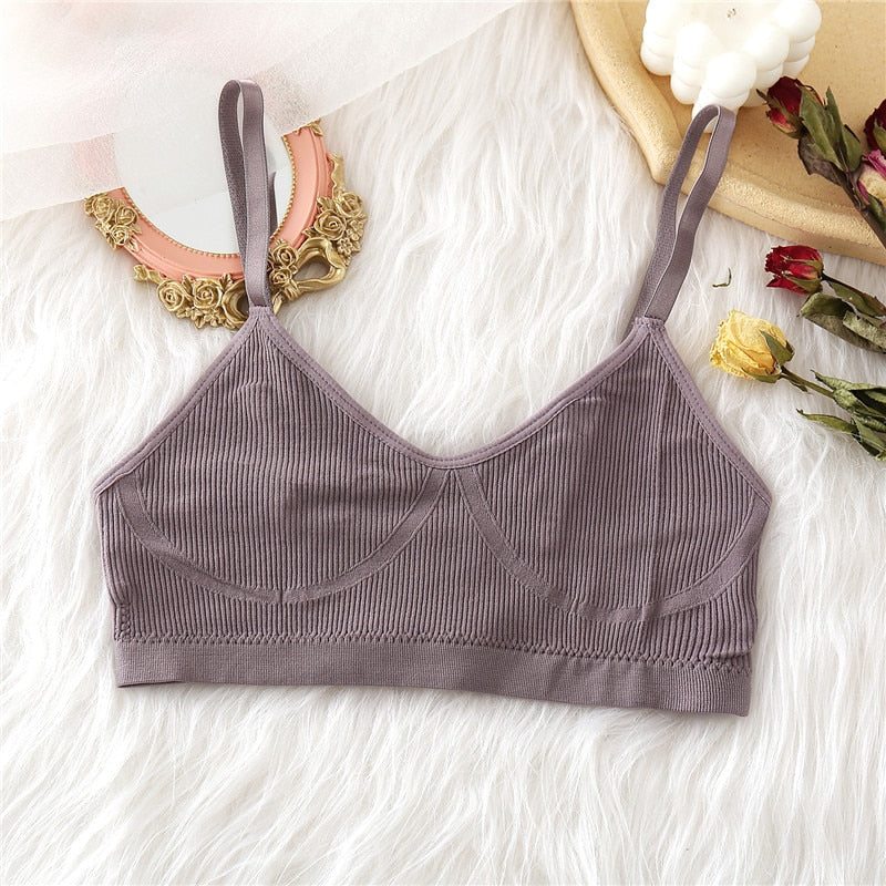 FINETOO Seamless Tanks Tops Panties Set Female Underwear Wireless Bra Crop Top Women Low-rise Underpants Soft Bralette Lingerie