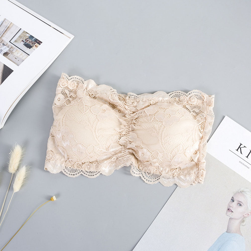 Valentine's day Sexy Summer Women  Elastic Strapless Bra Lace Tube Top Bandeau Crop Tank Seamless Padded Underwear Wholesale