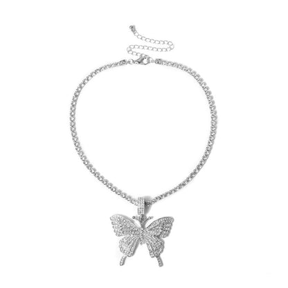 Sparking Fully Iced Out Crystal Pave Butterfly Pendant Cubic Zircon 3D Butterfly Pendant Necklace Fashion Jewelry