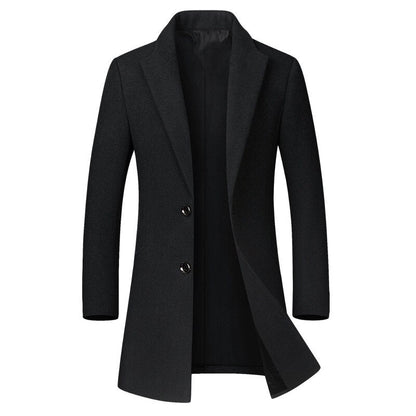 Winter Wolljacke Herren Hochwertiger Wollmantel lässig Slim Kragen Wollmantel Herren langer Baumwollkragen Trenchcoat