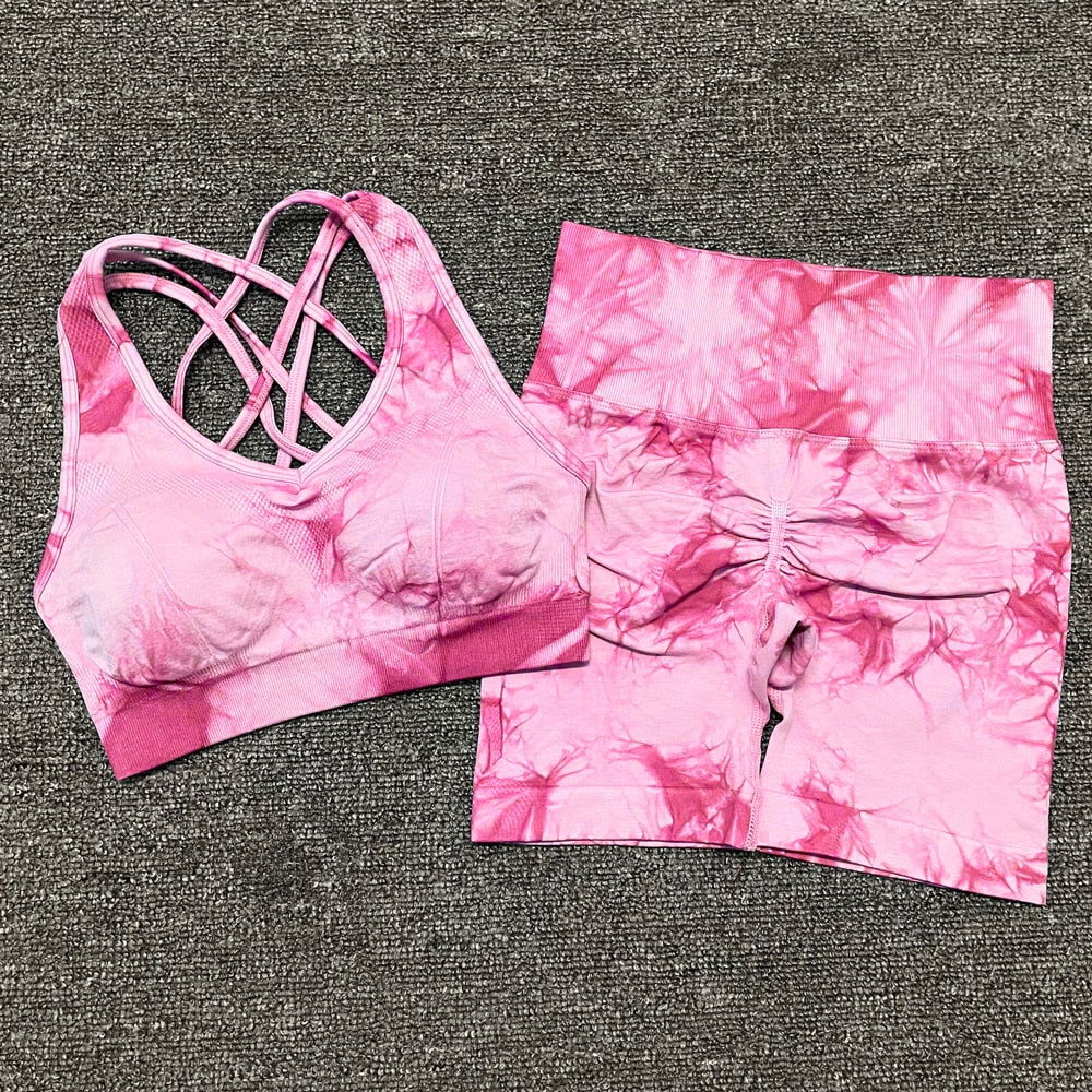 Seamless Leggings Yoga Set Gym Fitness Summer Clothing Sportswear High Waist Athletic  Sports Workout Bra Suits New Tie Dyeing