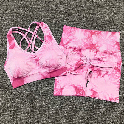 Seamless Leggings Yoga Set Gym Fitness Summer Clothing Sportswear High Waist Athletic  Sports Workout Bra Suits New Tie Dyeing