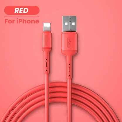 USB Cable For iPhone 12 11 Pro Max X XR XS 8 7 6 6s 5 5s Fast Data Charging Charger USB Wire Cord Liquid Silicone Cable 1/1.5/2M