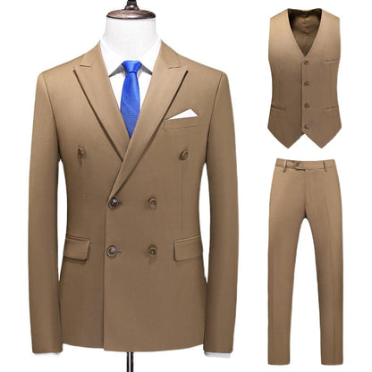 Dreiteiliger Männer Anzug Zweireiher Solide Business Formale Hochzeit Klassische  Slim Fit Smoking Weste Jacke Hosen