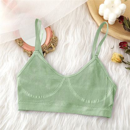 FINETOO Seamless Tanks Tops Panties Set Female Underwear Wireless Bra Crop Top Women Low-rise Underpants Soft Bralette Lingerie