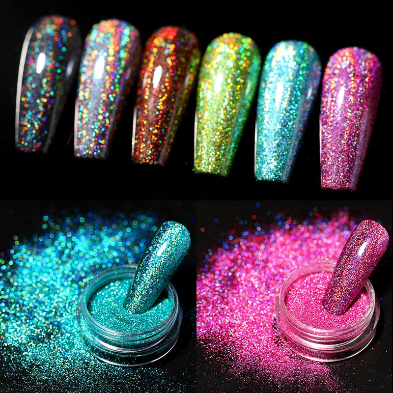 1 Box Hot Sale Holographics Nail Powder, chrome