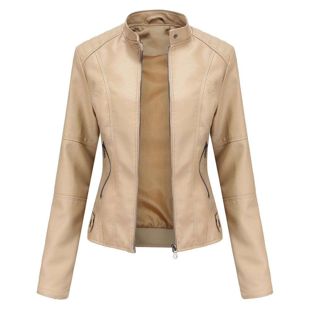Women Spring Autumn Faux Leather Jackets Zipper Basic Coat Moto Biker Casual Pu Outwear Fashion Female Jacket