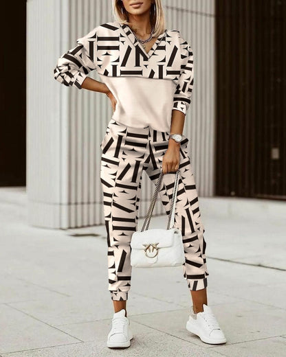 New Fashion Women Plaid Print Zipper Front Hooded Top & Pants Set Two Pieces Suit Flare Pants Outwear
