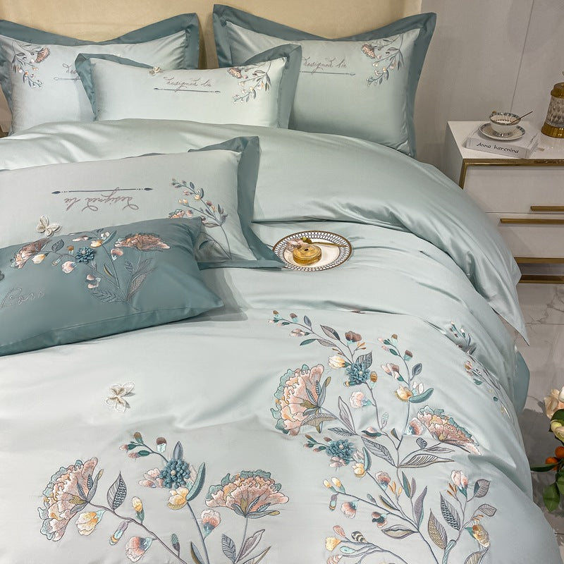180 pcs cotton long-staple cotton four-piece set pure cotton plant flower embroidery quilt cover sheet high-end bedding
