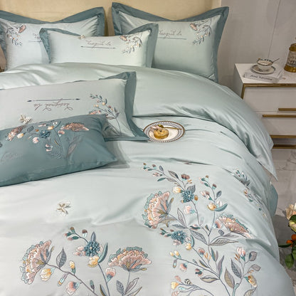 180 pcs cotton long-staple cotton four-piece set pure cotton plant flower embroidery quilt cover sheet high-end bedding