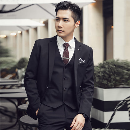 2021 autumn men's suit suit banquet groom dress solid color slim single-breasted suit three-piece men's suit
