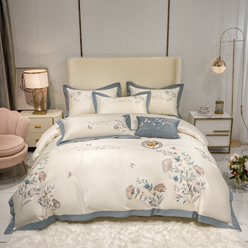 180 pcs cotton long-staple cotton four-piece set pure cotton plant flower embroidery quilt cover sheet high-end bedding