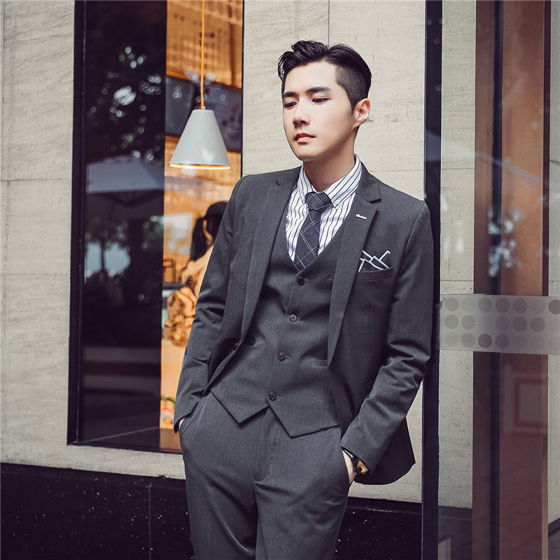 2021 autumn men's suit suit banquet groom dress solid color slim single-breasted suit three-piece men's suit