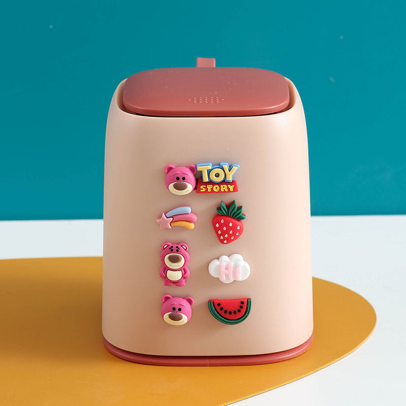 Desktop trash can small bedside mini cartoon car storage bucket with lid cute bedroom home desktop tube
