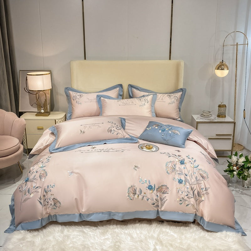 180 pcs cotton long-staple cotton four-piece set pure cotton plant flower embroidery quilt cover sheet high-end bedding